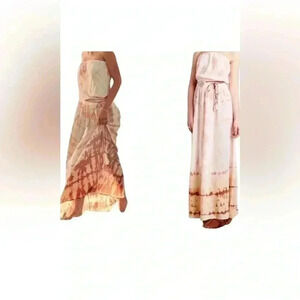 NWT Anthropologie Gypsy Creme Ombre Tie Dye Silk Strapless Maxi Dress Size S